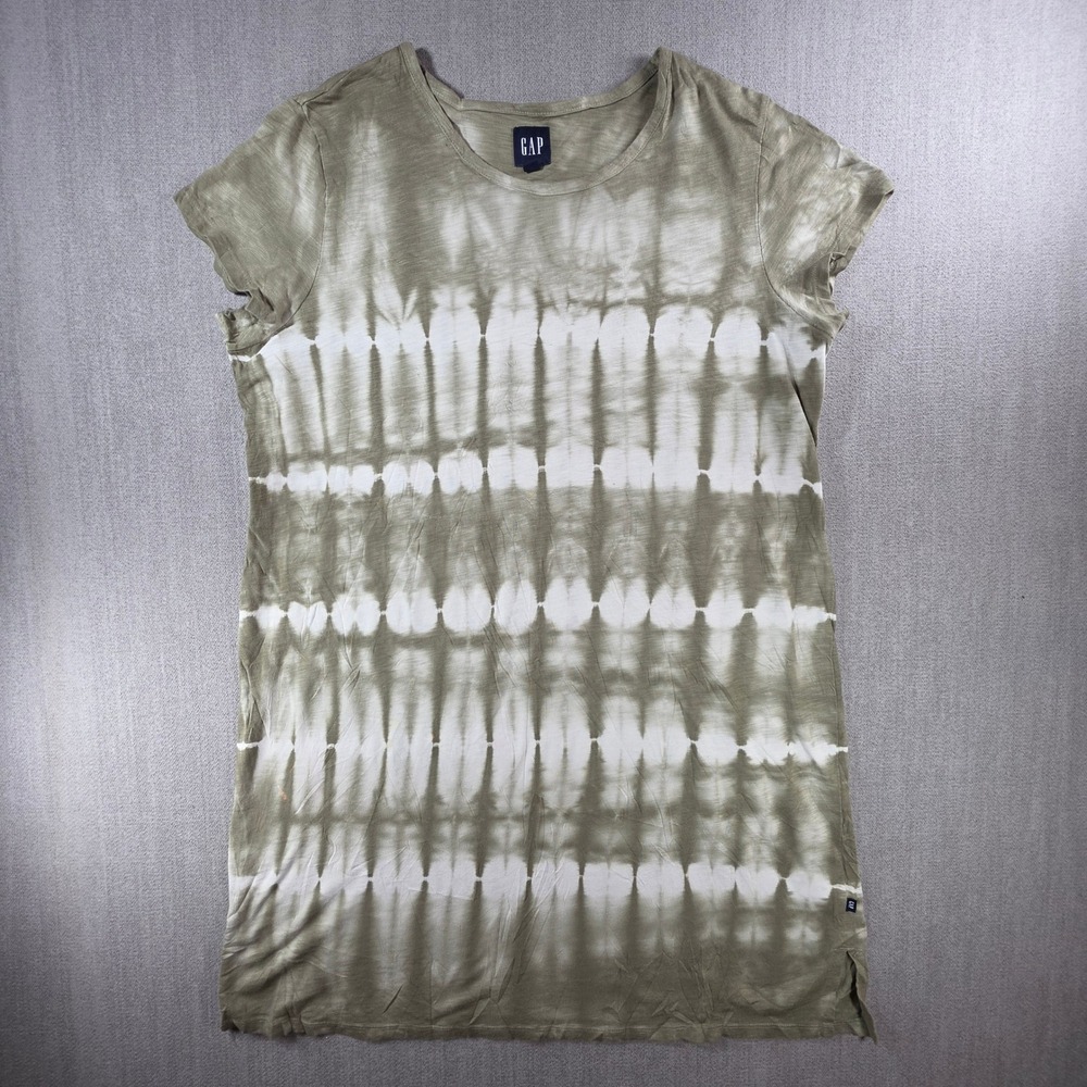 GAP T-Shirt Dress Womens XL Olive Green Tie Dye Shibori Slub Knit Mini